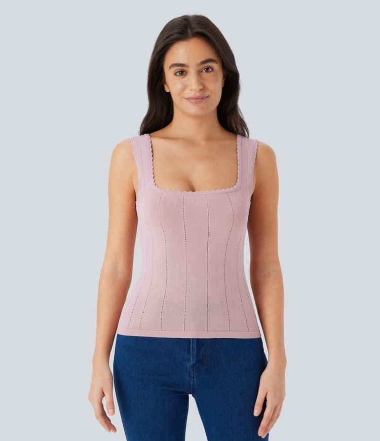 Lässiges, rückenfreies Strick-Tanktop mit quadratischem Ausschnitt