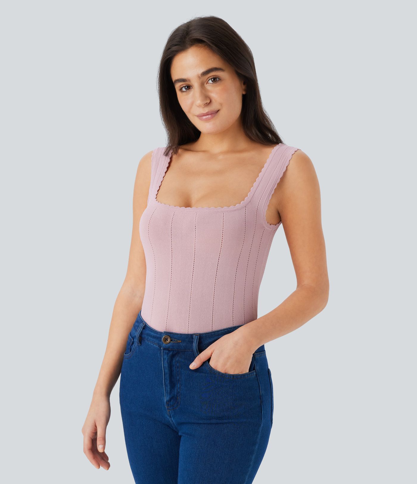 Lässiges, rückenfreies Strick-Tanktop mit quadratischem Ausschnitt