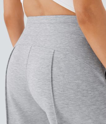 High Waisted Drawstring Pocket Casual Bermuda Sweat Shorts 7''