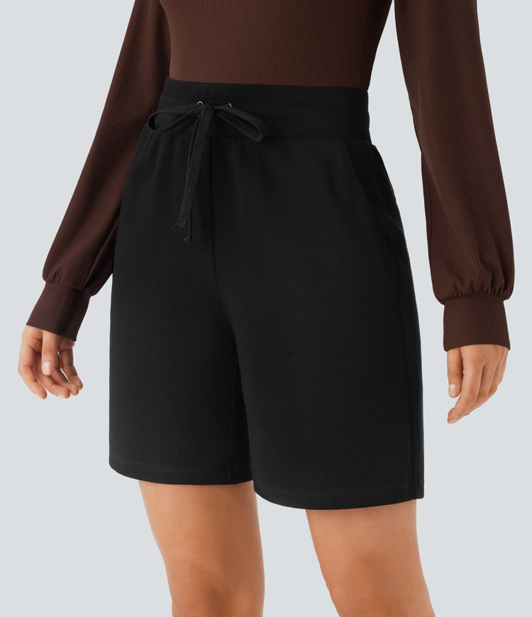 High Waisted Drawstring Pocket Casual Bermuda Shorts 7''