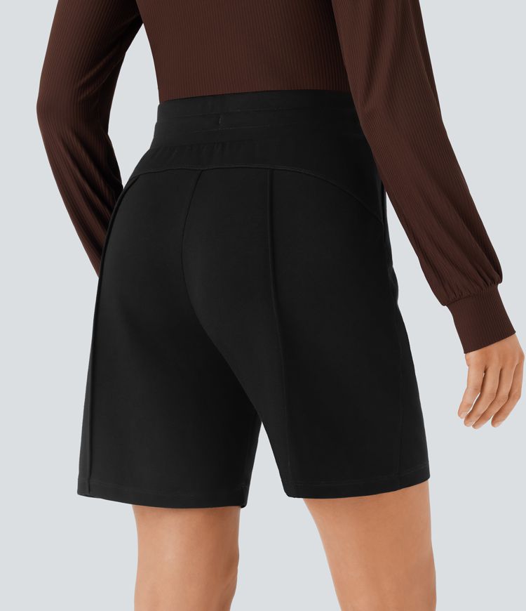 High Waisted Drawstring Pocket Casual Bermuda Shorts 7''