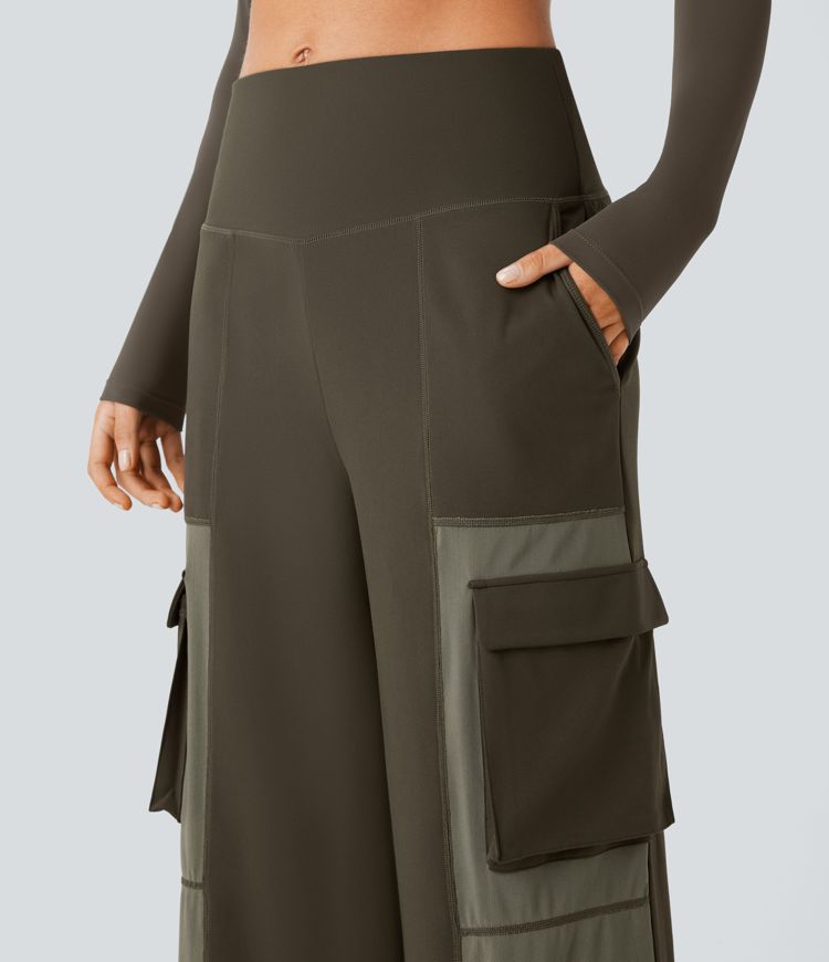 Pantalón cargo  yoga múltiple bolsillo tiro alto