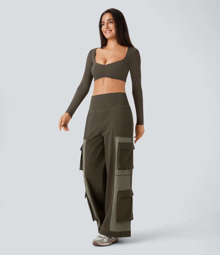 Pantalón cargo  yoga múltiple bolsillo tiro alto