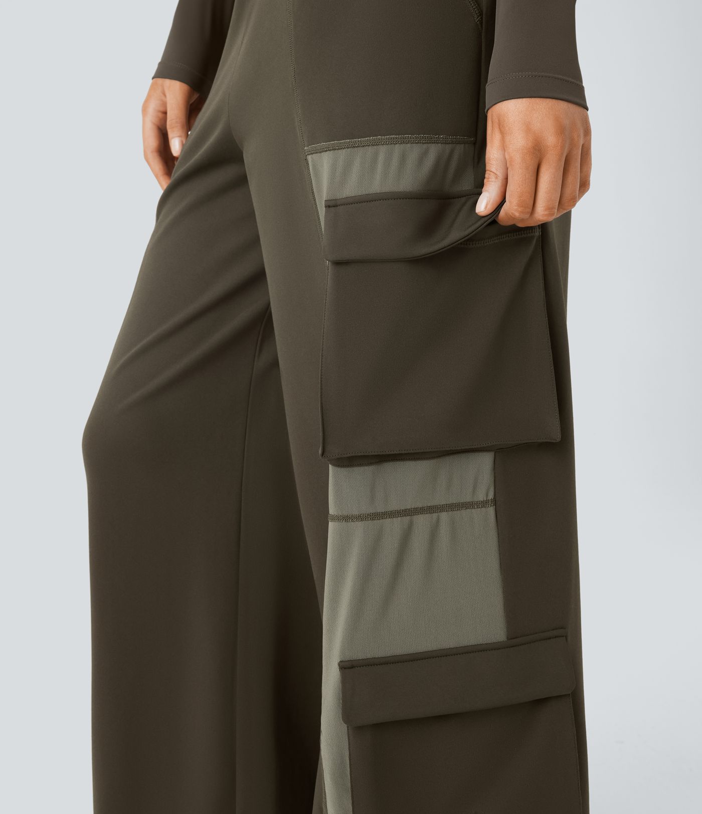 Pantalón cargo  yoga múltiple bolsillo tiro alto