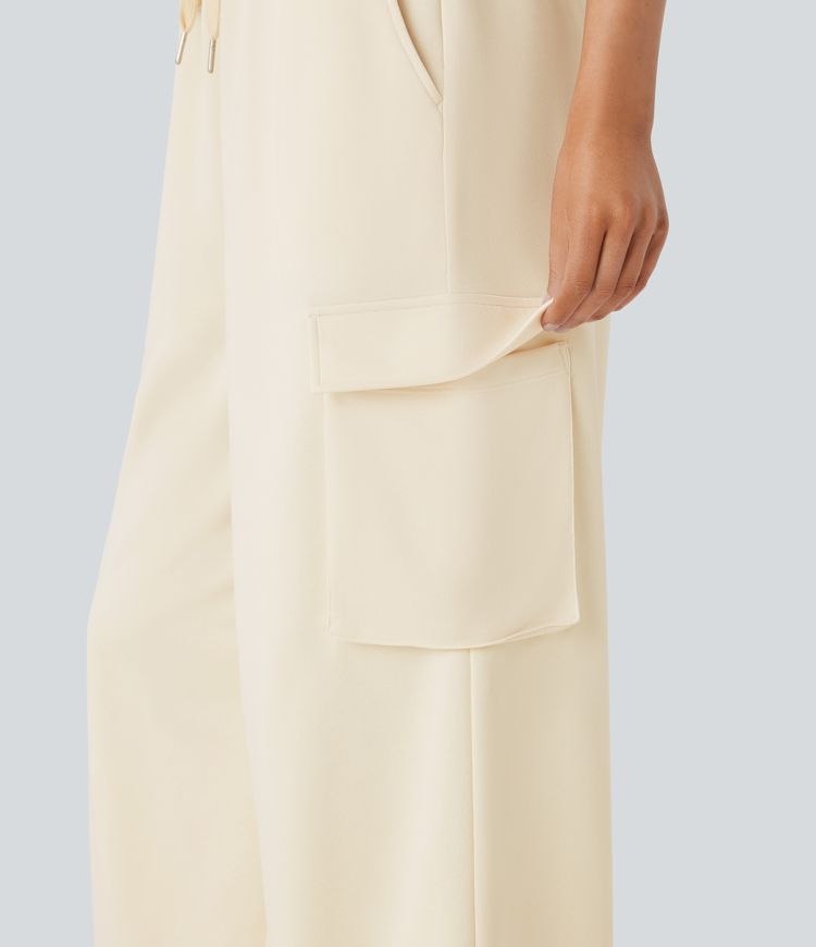 Tube Drawstring Pockets Wide Leg Casual Cargo Jumpsuit