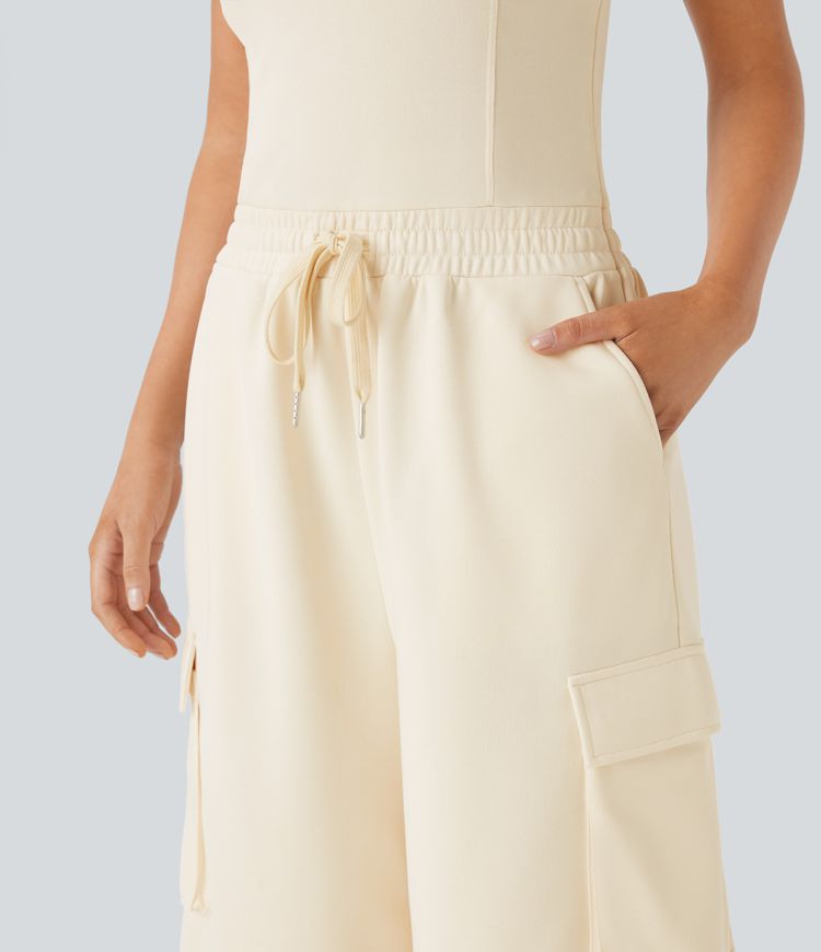 Tube Drawstring Pockets Wide Leg Casual Cargo Jumpsuit