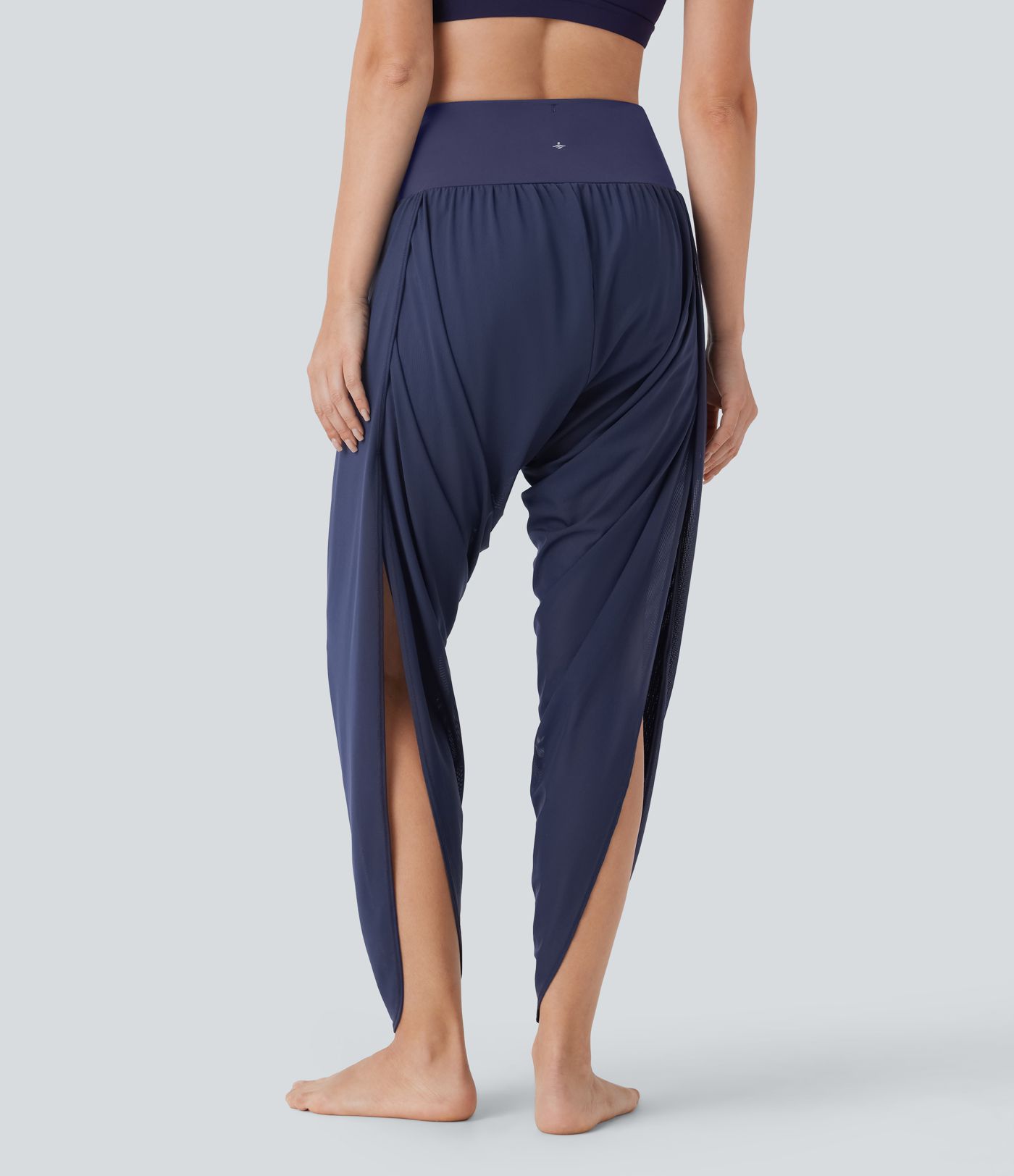 Pantalon de yoga deux-en-un à taille haute avec poches latérales, fronces et empiècements en résille contrastée