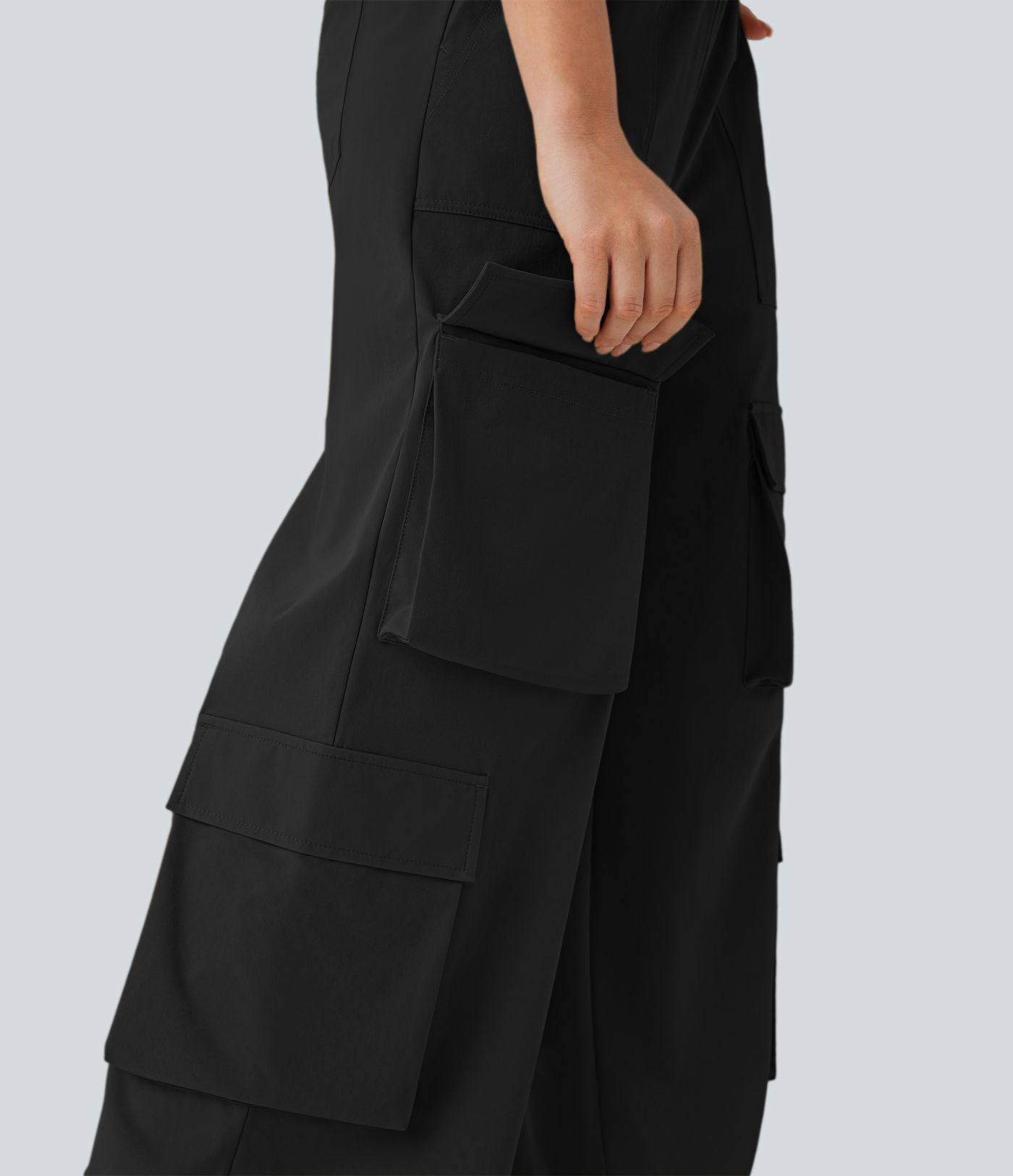 Mid Rise Drawstring Pockets Wide Leg Cargo Casual Pants