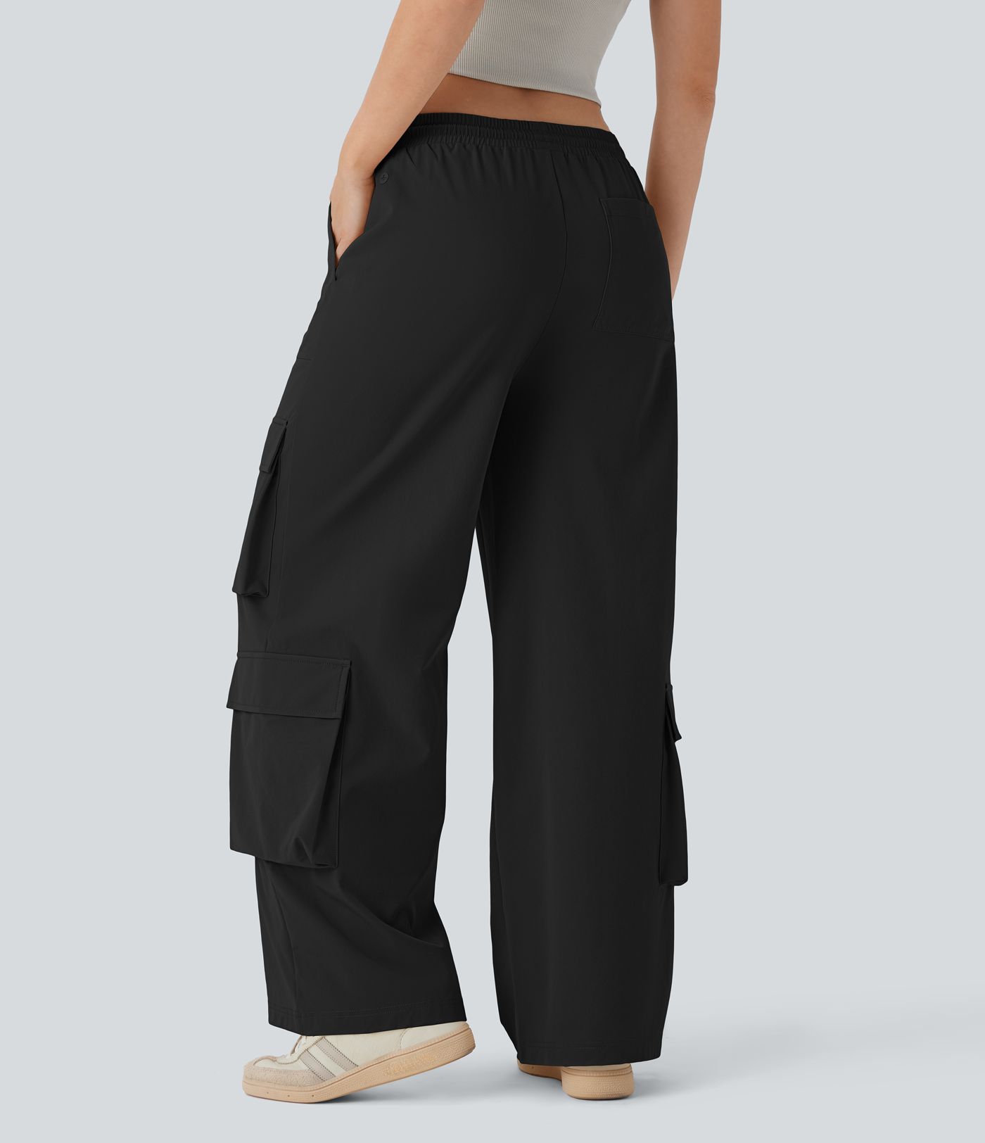 Mid Rise Drawstring Pockets Wide Leg Cargo Casual Pants