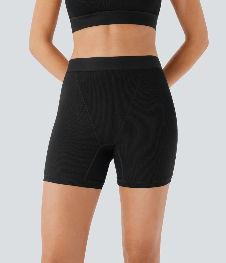 High Stretch Skin Friendly Ribbed Knit High Waisted Lounge Biker Shorts 5''