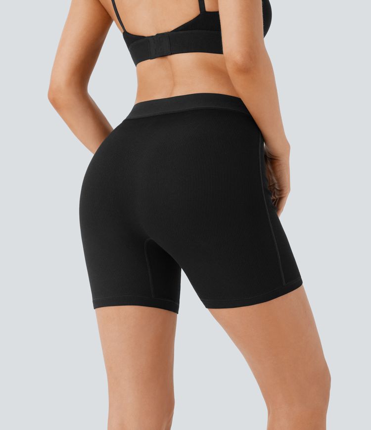High Stretch Skin Friendly Ribbed Knit High Waisted Lounge Biker Shorts 5''