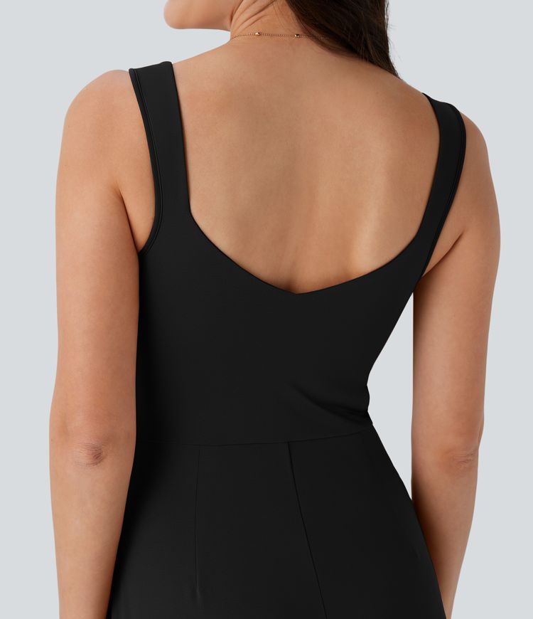 U Back Sleeveless Casual Jumpsuit with Pockets