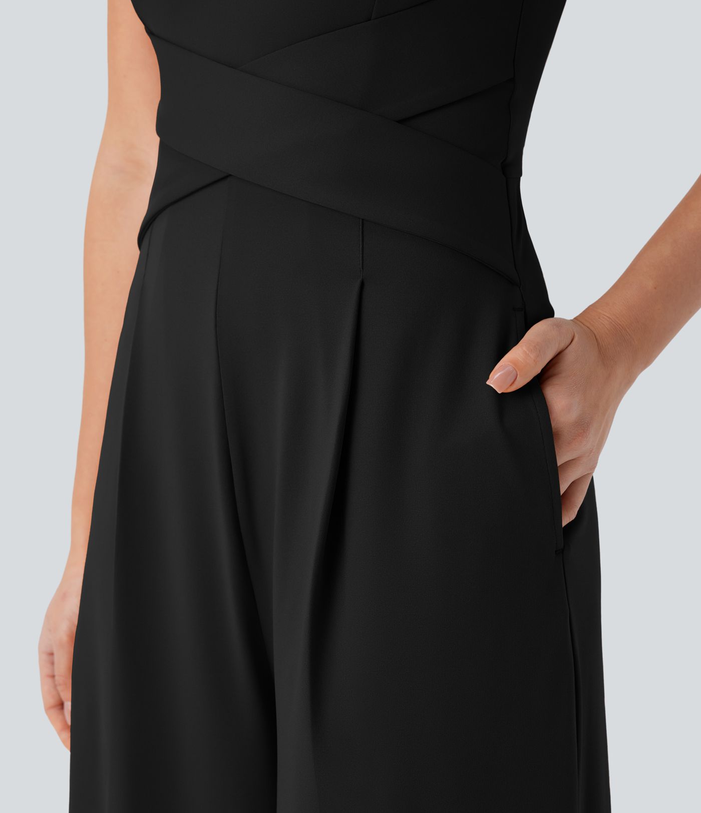 U Back Sleeveless Women Formal Casual Jumpsuit with Pockets