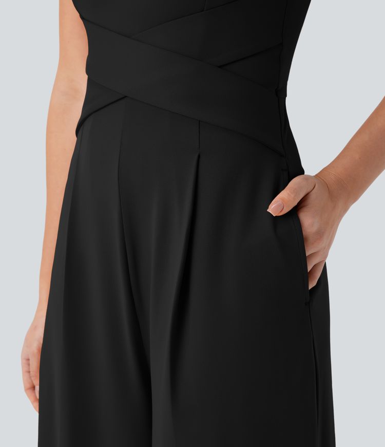 U Back Sleeveless Casual Jumpsuit with Pockets