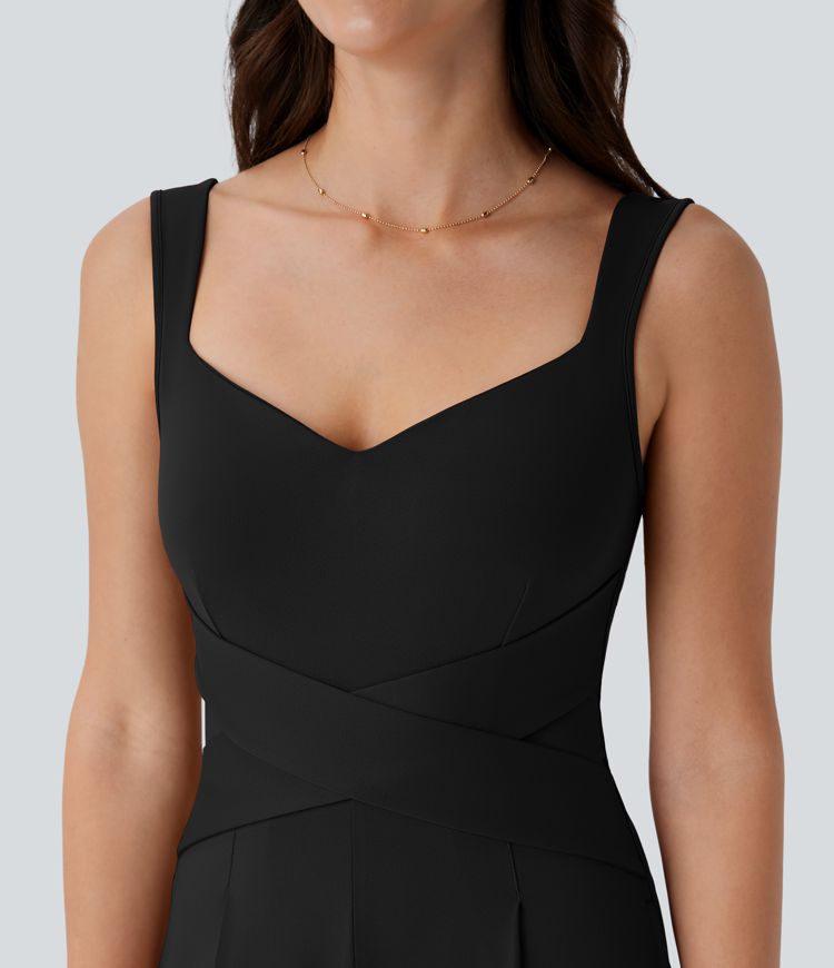 U Back Sleeveless Casual Jumpsuit with Pockets