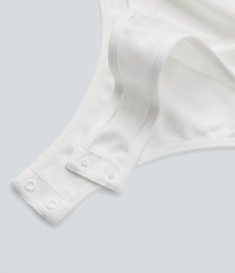 Body côtelé ajusté de travail col carré avec boutons