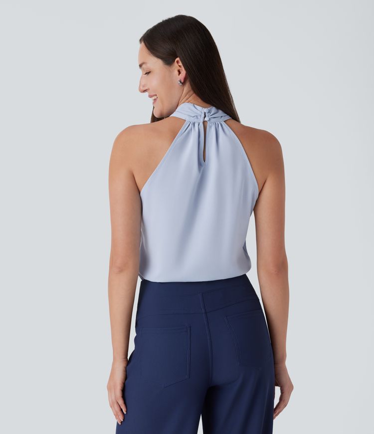 Crossover-Tanktop mit Neckholder und Knöpfen auf der Rückseite