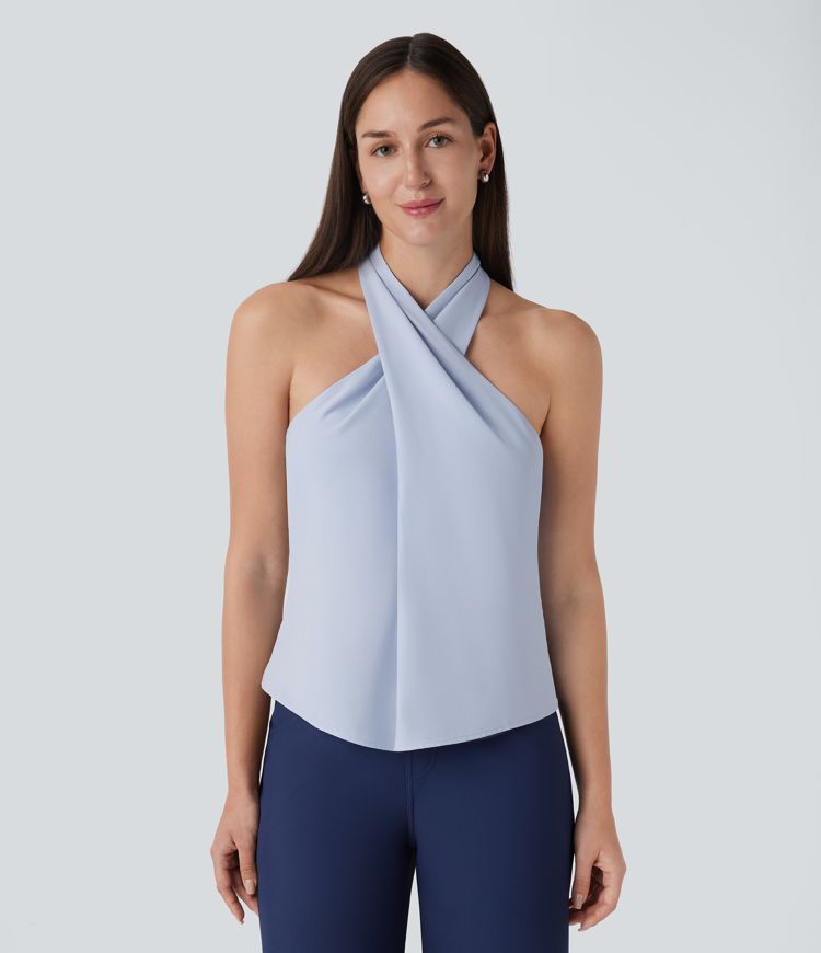 Crossover-Tanktop mit Neckholder und Knöpfen auf der Rückseite