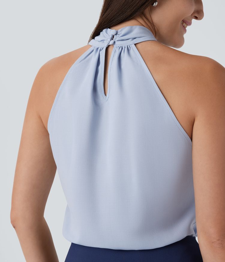 Crossover-Tanktop mit Neckholder und Knöpfen auf der Rückseite