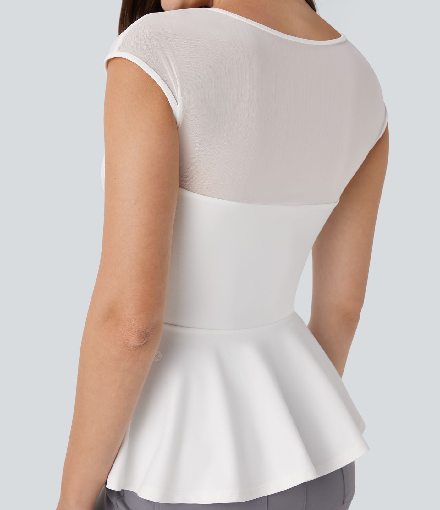 Contrast Mesh Slim Work Peplum Top