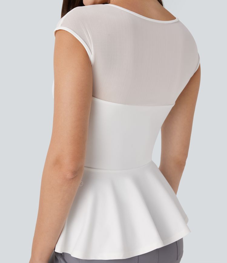 Contrast Mesh Slim Work Peplum Top