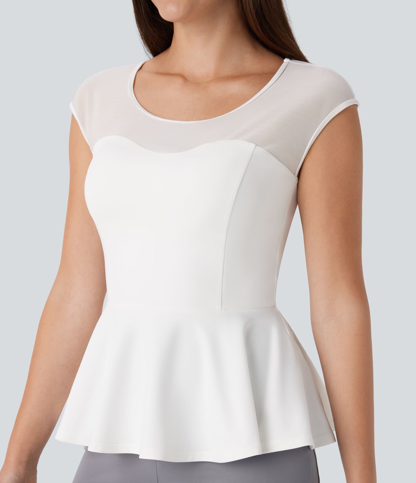 Contrast Mesh Slim Work Peplum Top