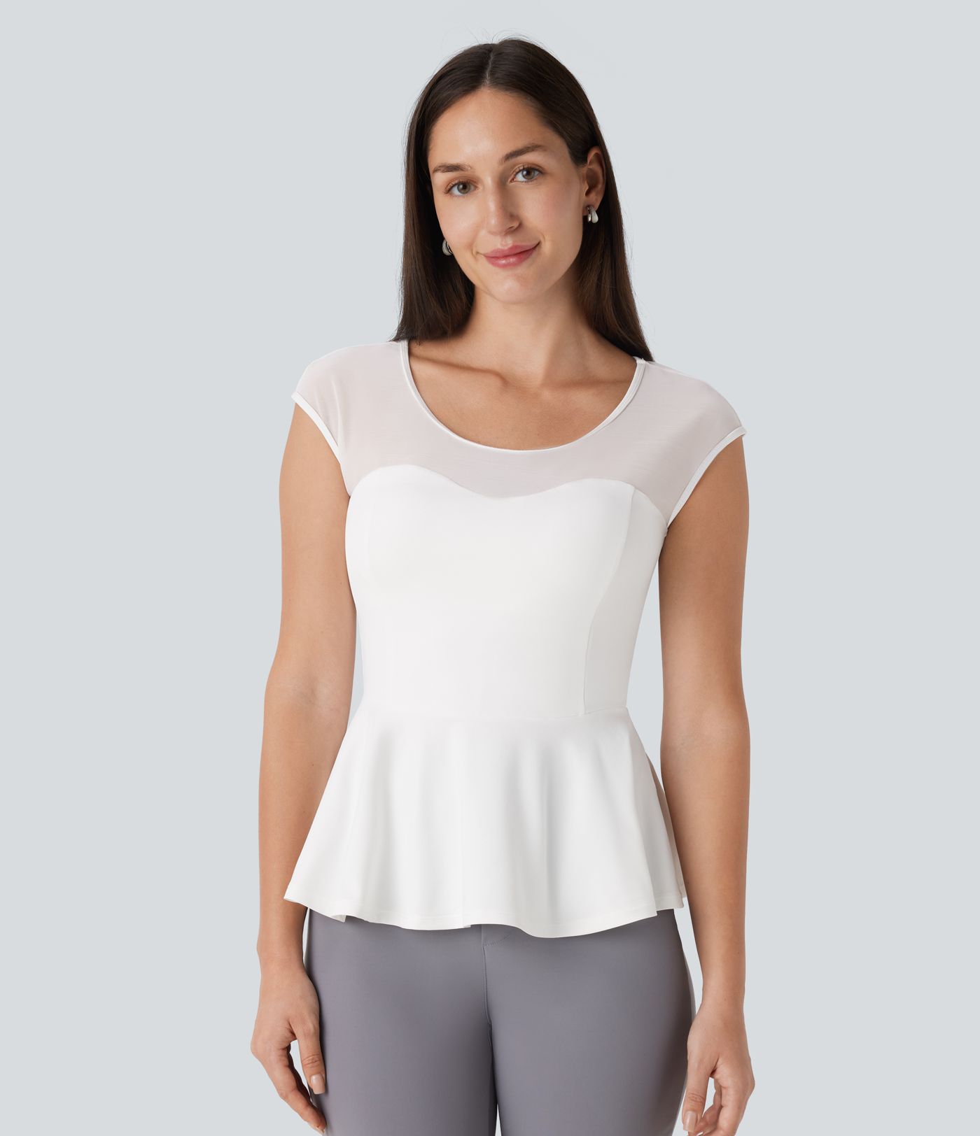Contrast Mesh Slim Work Peplum Top