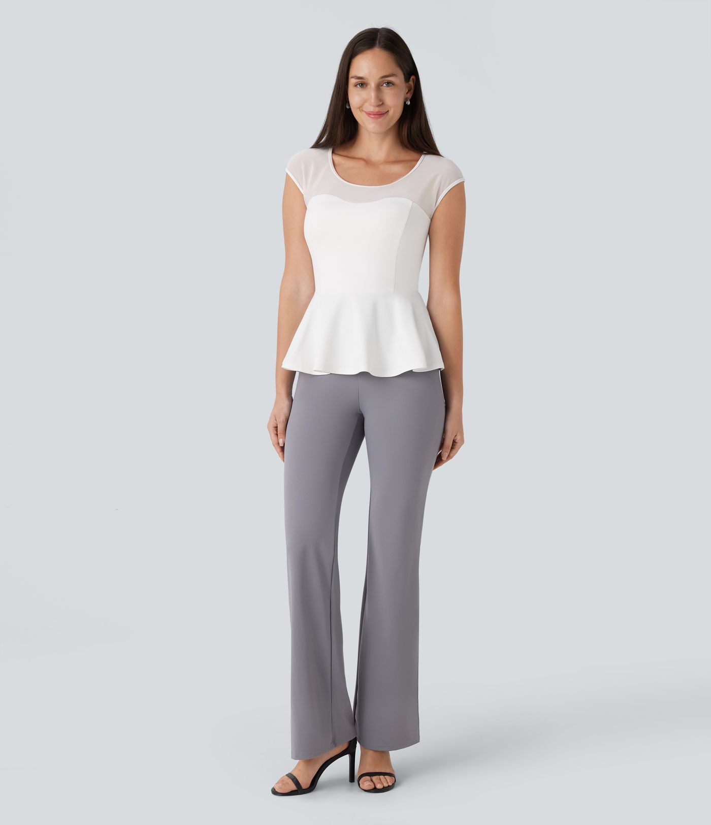 Contrast Mesh Slim Work Peplum Top