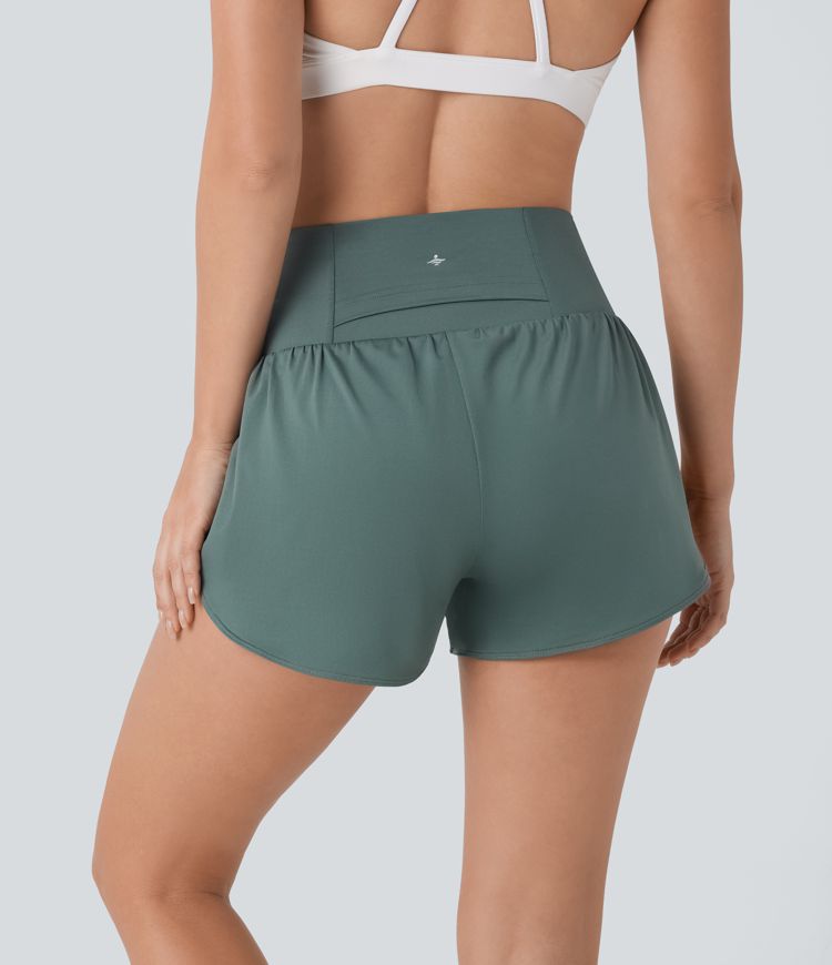 Super High Waisted Contrast Mesh Back Pocket & Side Hidden Pocket 2-in-1 Yoga Shorts 3''