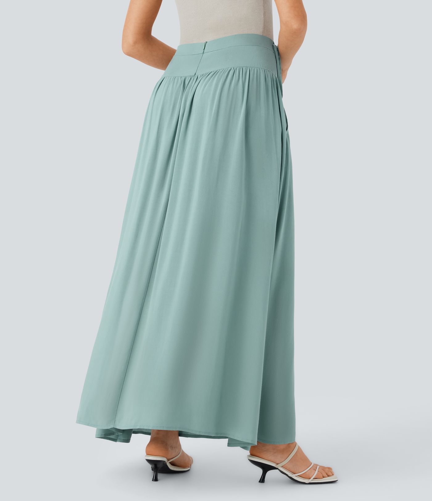 Mid Low Rise Pocket Knot Flowy Maxi Skirt