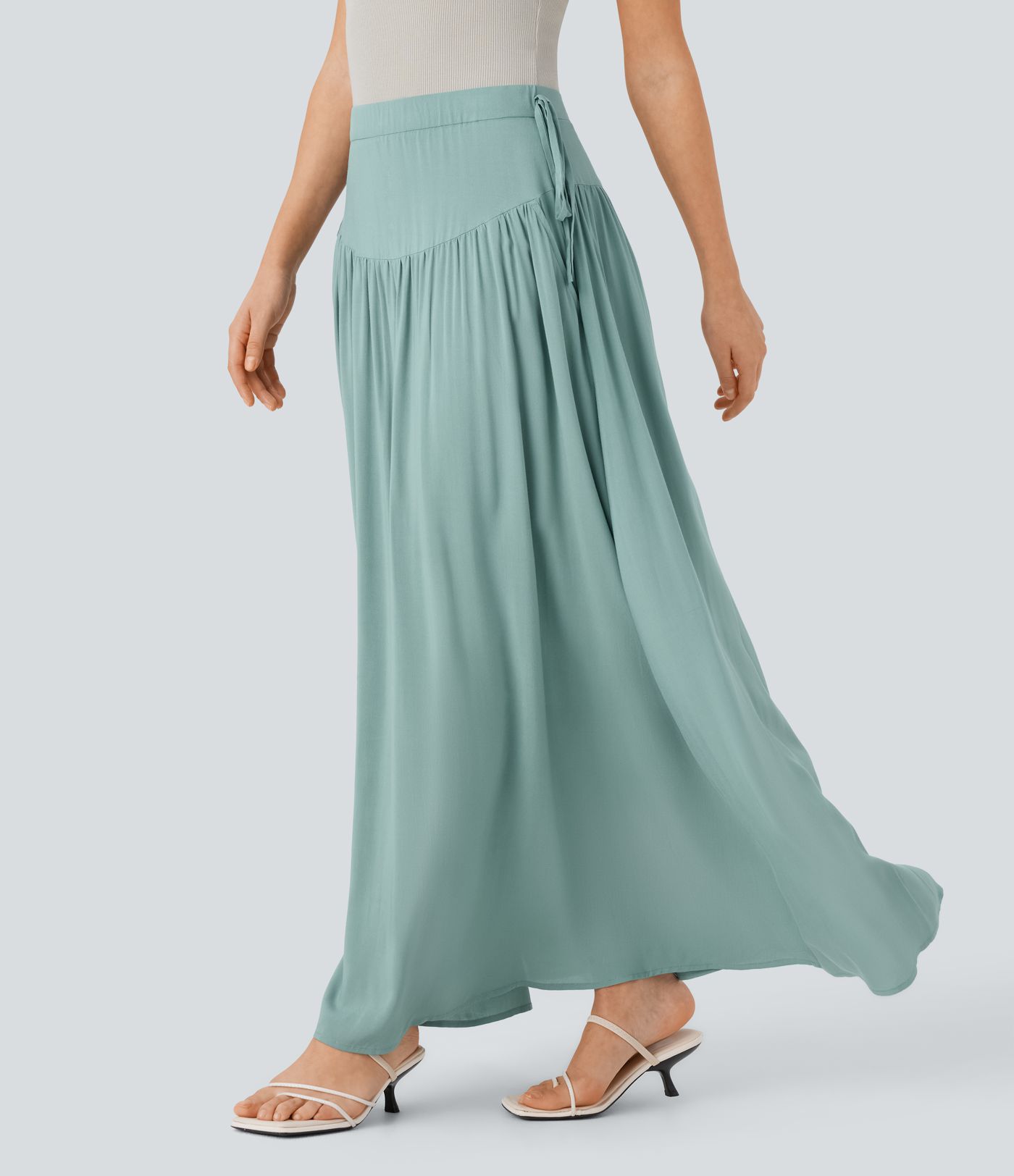 Mid Low Rise Pocket Knot Flowy Maxi Skirt