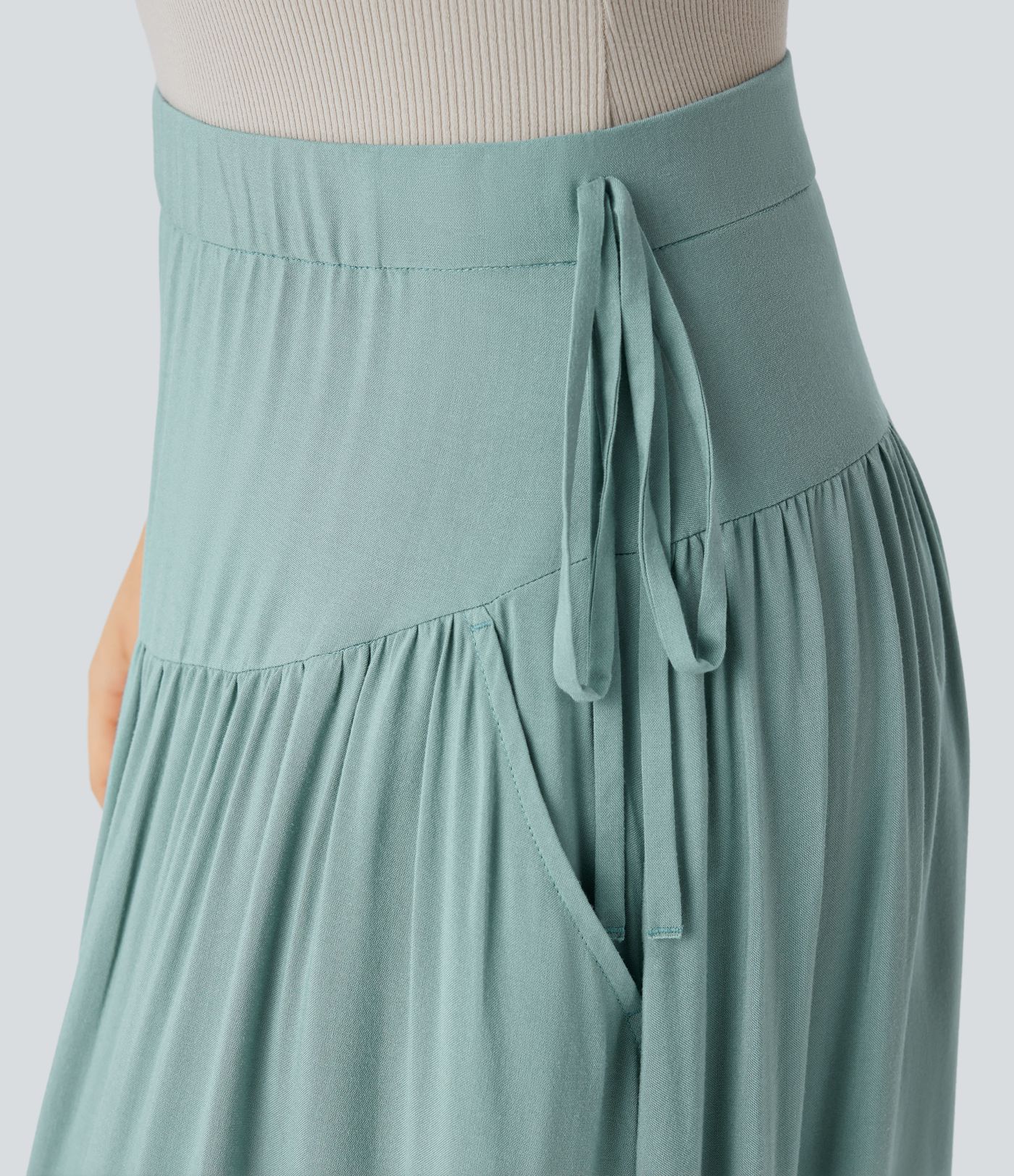 Mid Low Rise Pocket Knot Flowy Maxi Skirt