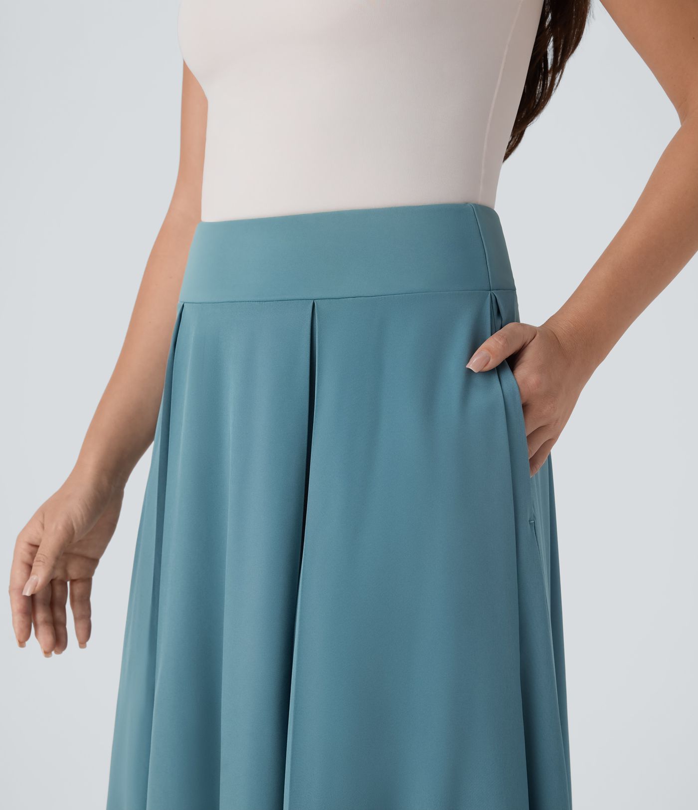 Breezeful™ High Waisted Invisible Zipper Side Pocket Flowy Quick Dry Midi Work Skirt