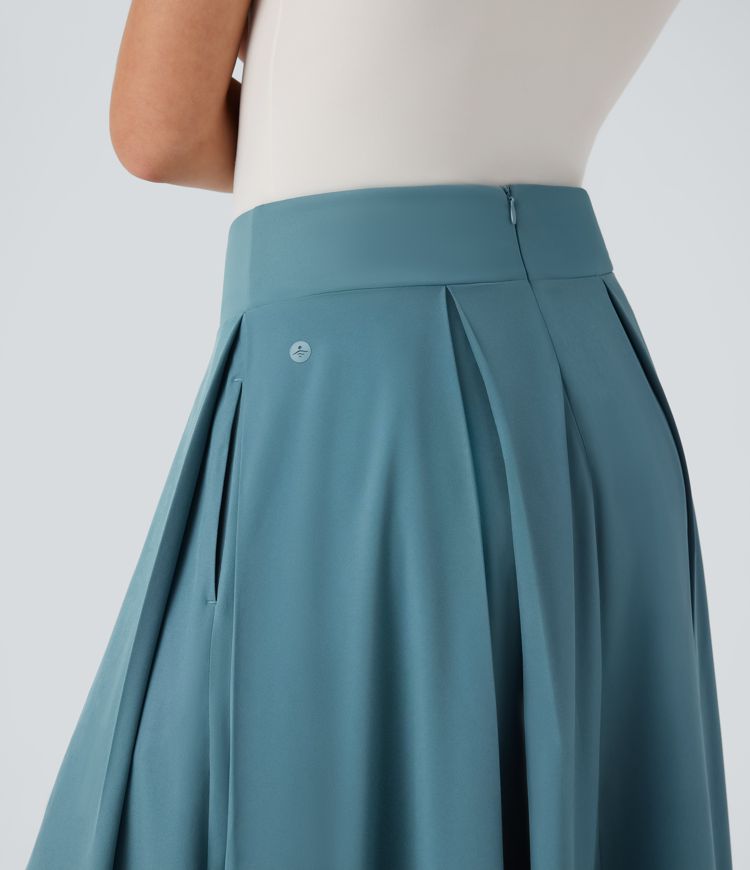Breezeful™ High Waisted Invisible Zipper Side Pocket Flowy Quick Dry Midi Work Skirt