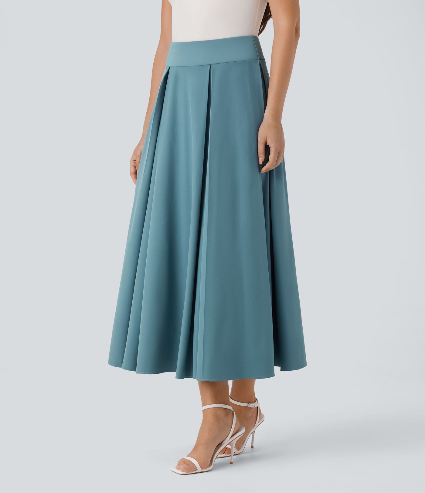 Breezeful™ High Waisted Invisible Zipper Side Pocket Flowy Quick Dry Midi Work Skirt