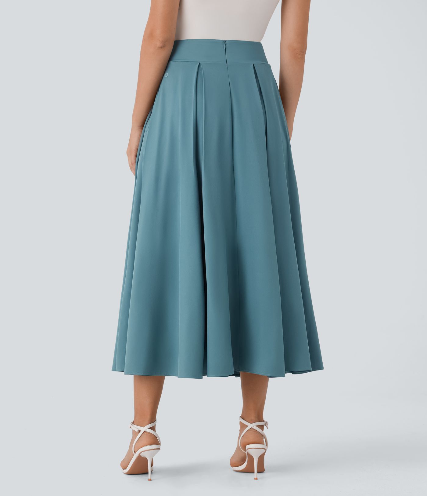 Breezeful™ High Waisted Invisible Zipper Side Pocket Flowy Quick Dry Midi Work Skirt