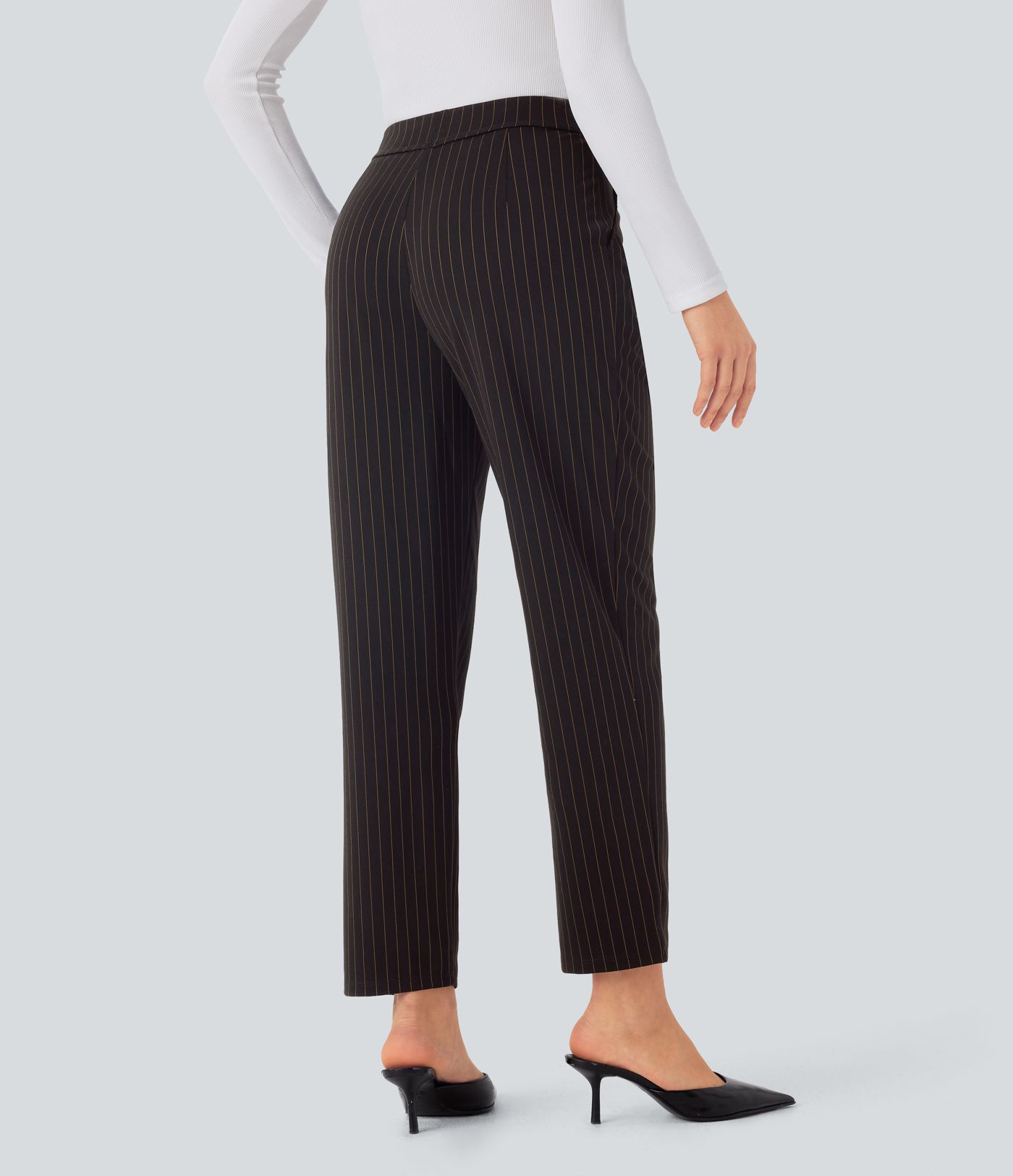High Waisted Side Pocket Tapered  Stripe Work Trousers