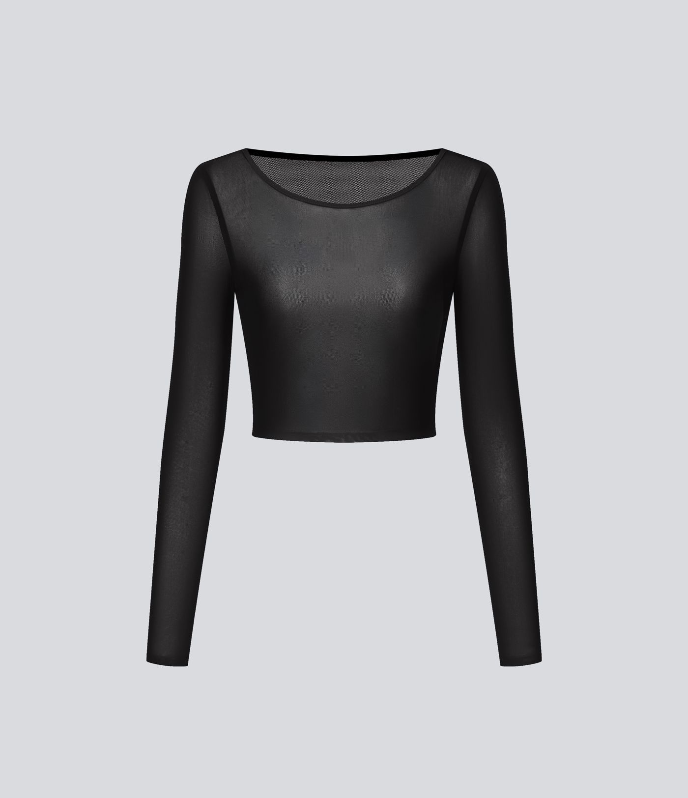 Boat Neck Long Sleeve Sheer Mesh Cropped Party Top