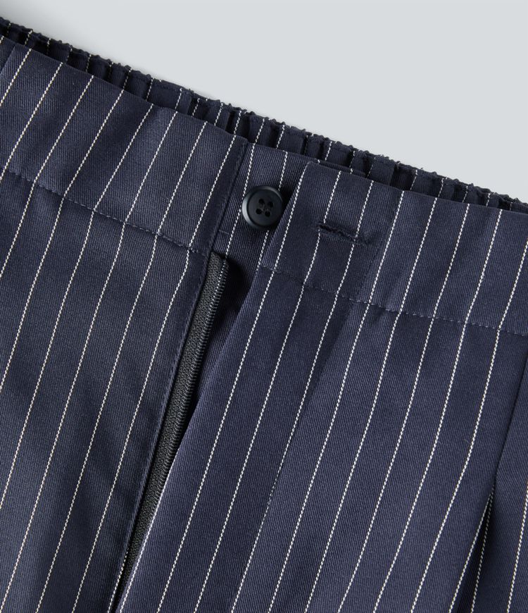 High Waisted Pockets Stripe Wide Leg Work Pants