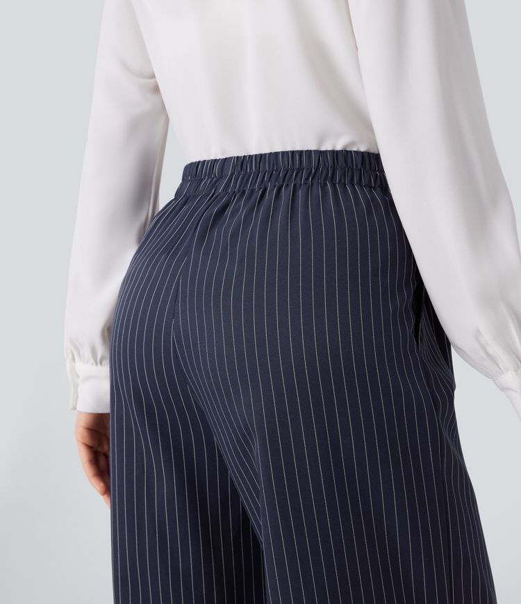 High Waisted Pockets Stripe Wide Leg Work Pants
