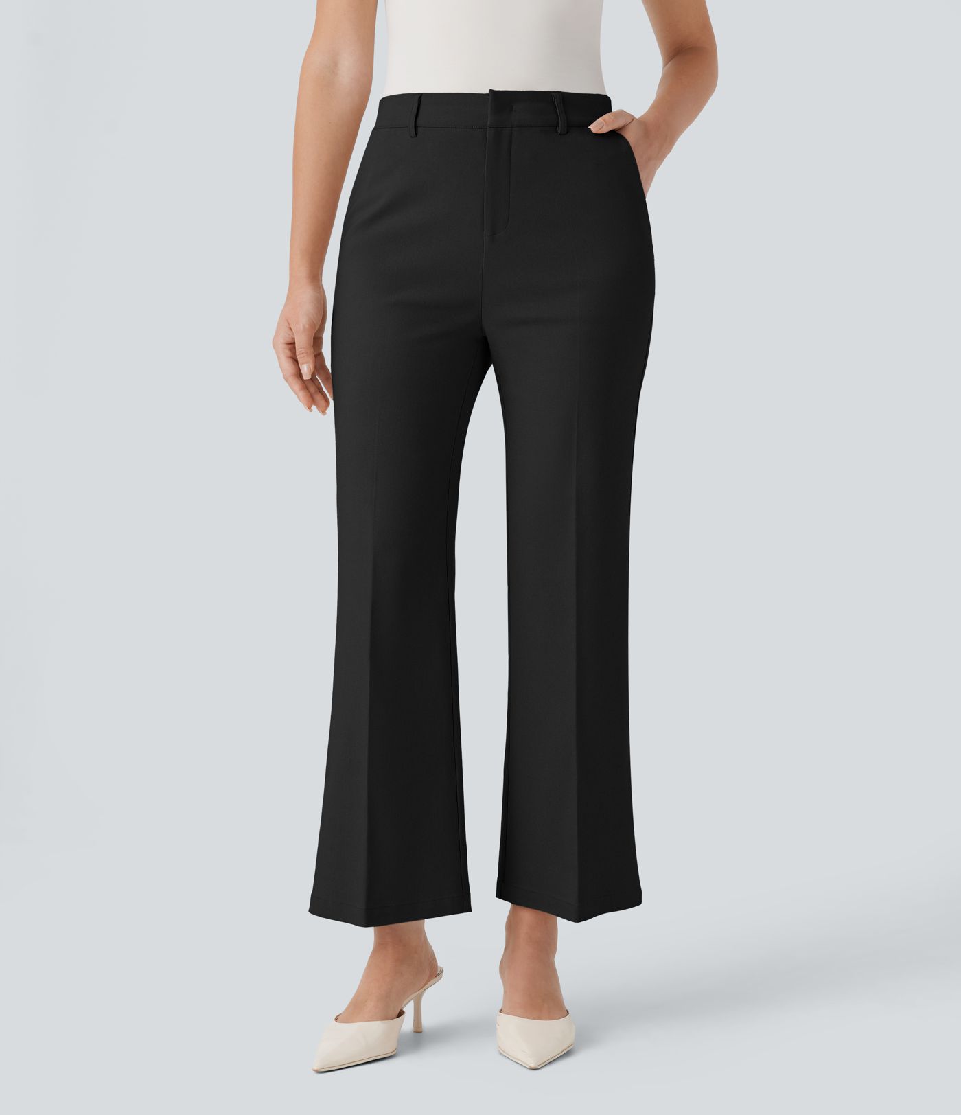 High Waisted Pocket Ankle Length Work Flare Pants