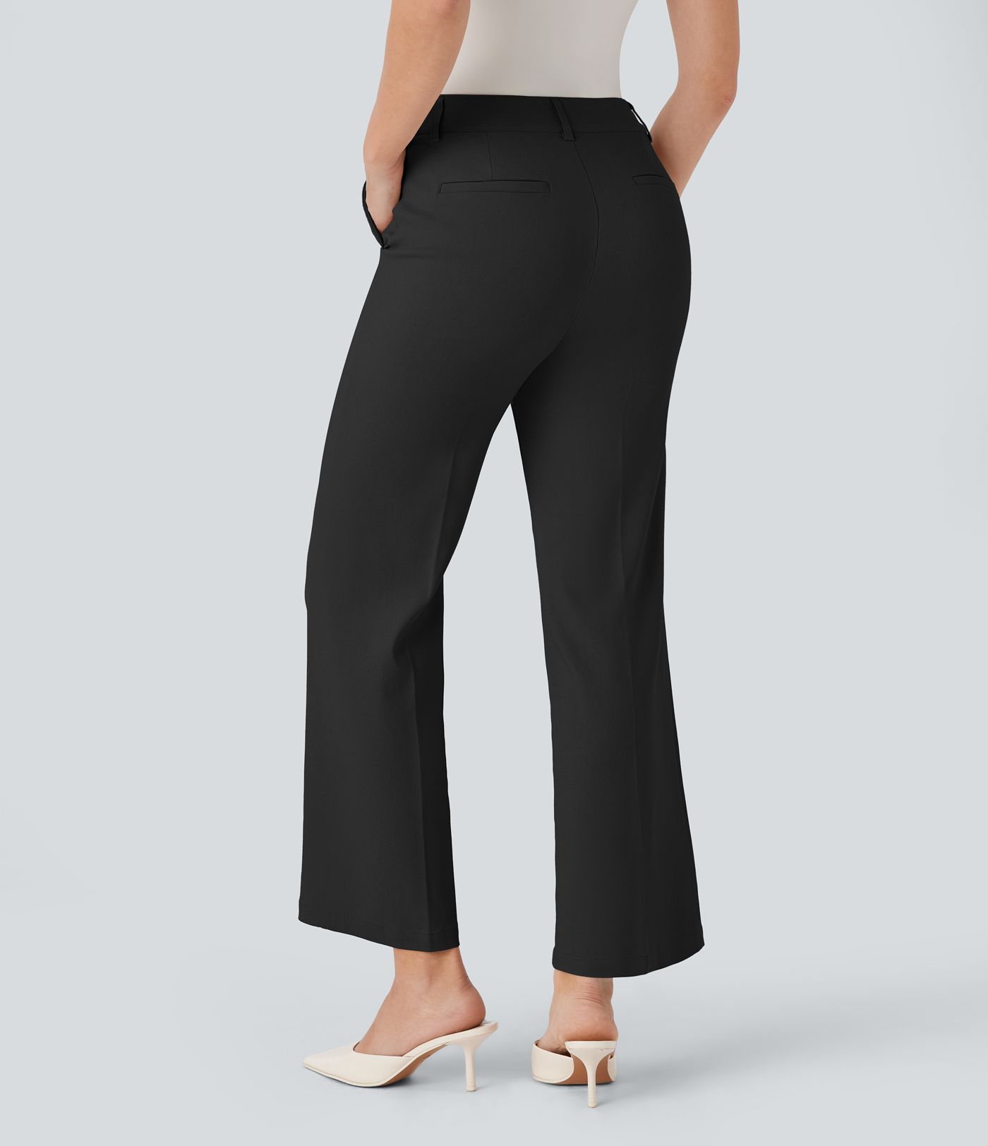 High Waisted Pocket Ankle Length Work Flare Pants