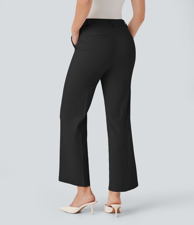 High Waisted Pocket Ankle Length Work Flare Pants