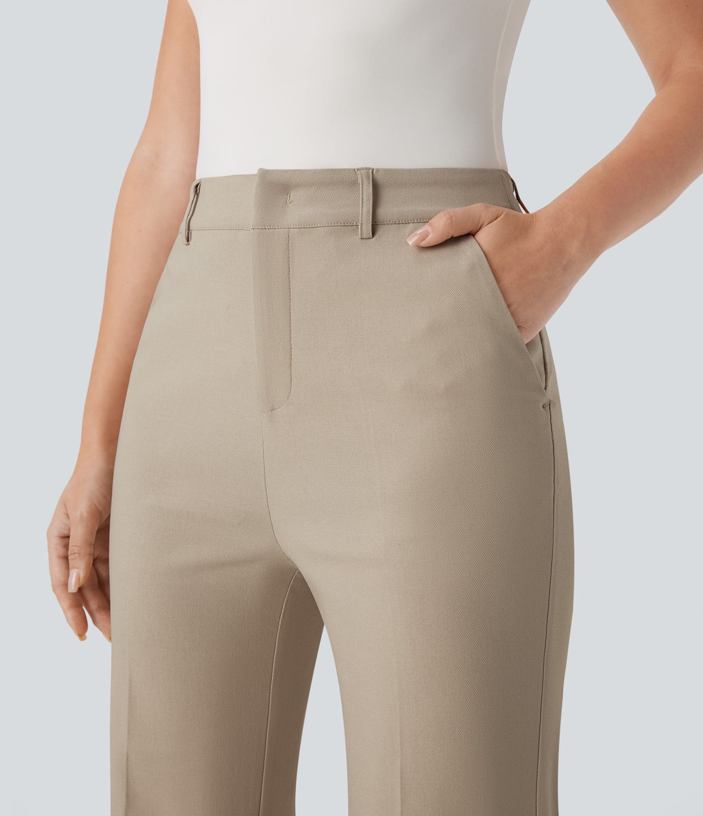 High Waisted Pocket Ankle Length Work Flare Pants