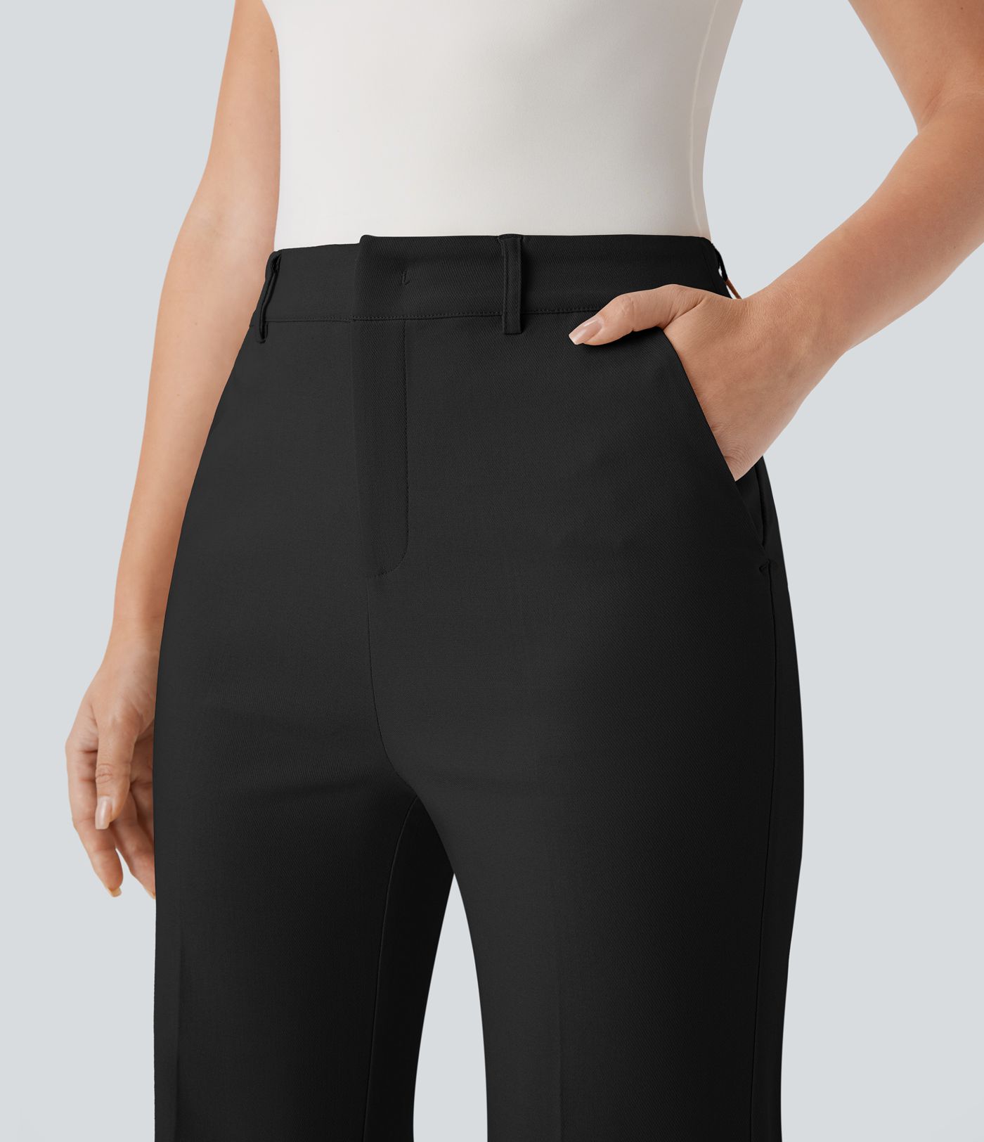 High Waisted Pocket Ankle Length Work Flare Pants