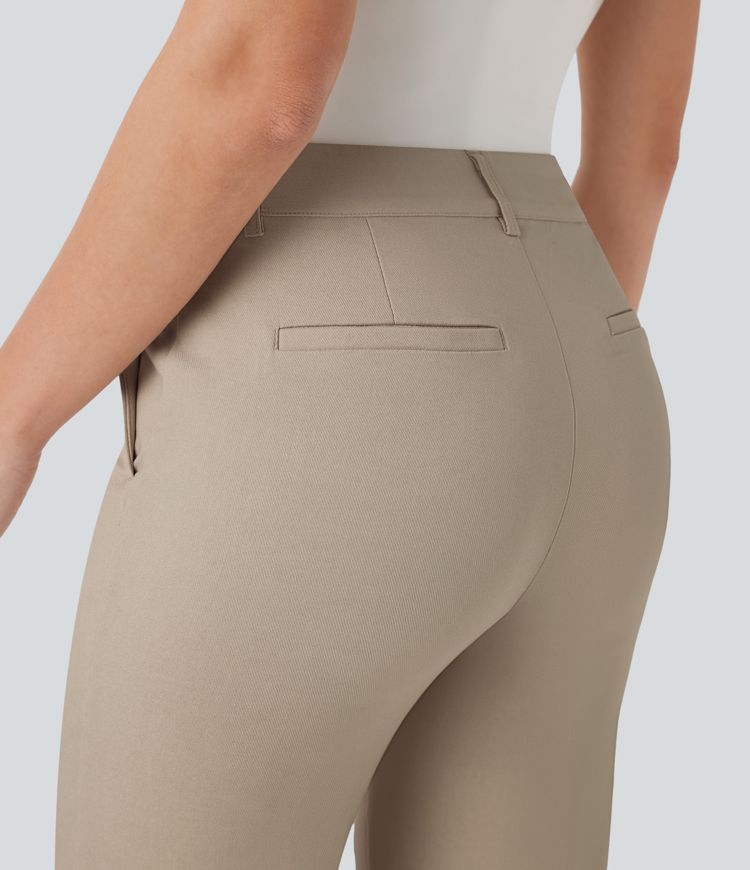 High Waisted Pocket Ankle Length Work Flare Pants