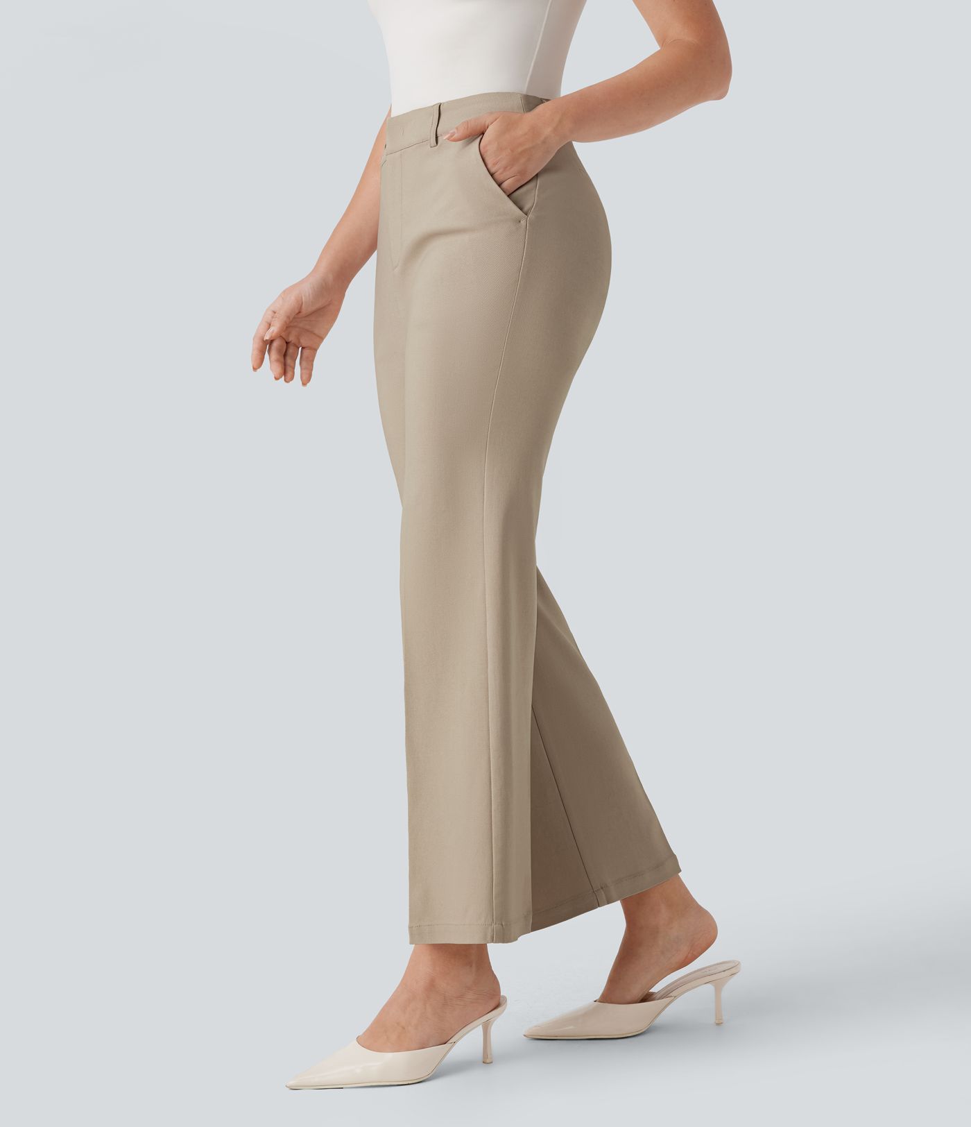 High Waisted Pocket Ankle Length Work Flare Pants
