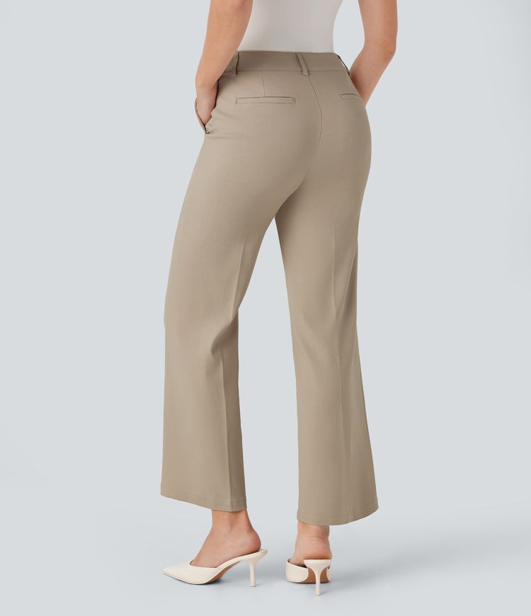 High Waisted Pocket Ankle Length Work Flare Pants