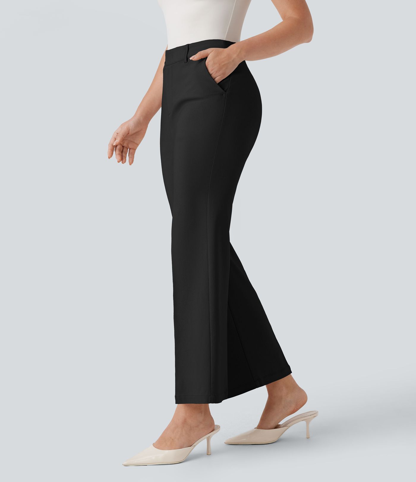 High Waisted Pocket Ankle Length Work Flare Pants