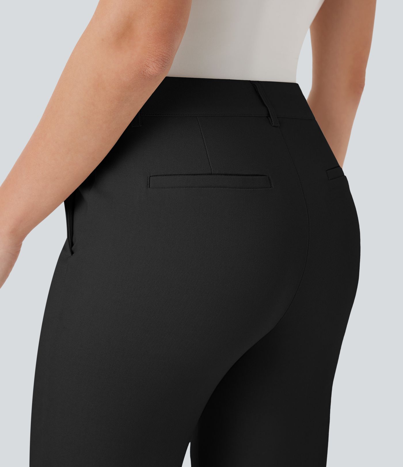 High Waisted Pocket Ankle Length Work Flare Pants